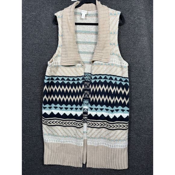 Chico's Wool Blend Open Cardigan Sweater Womens Sz 3 US XL Southwest Sleeveless - Picture 1 of 8